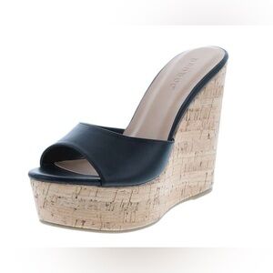 BAMBOO Black Cork Wedge Sandals